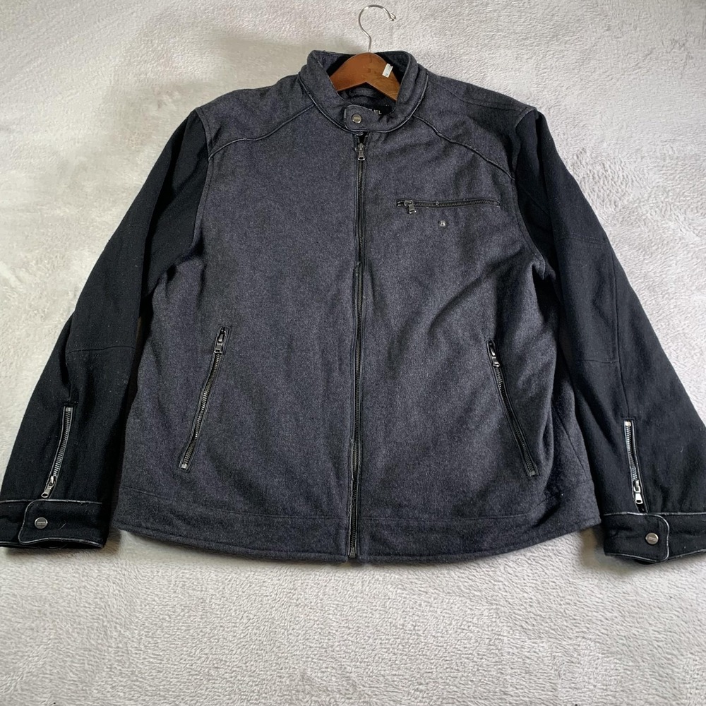 Emanuel Ungaro Jacket Mens XL Gray Black Wool Motorcycle Zip Pockets Lined